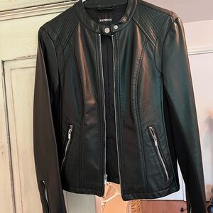 Express Black Leather Moto Jacket with Sleek Silhouette